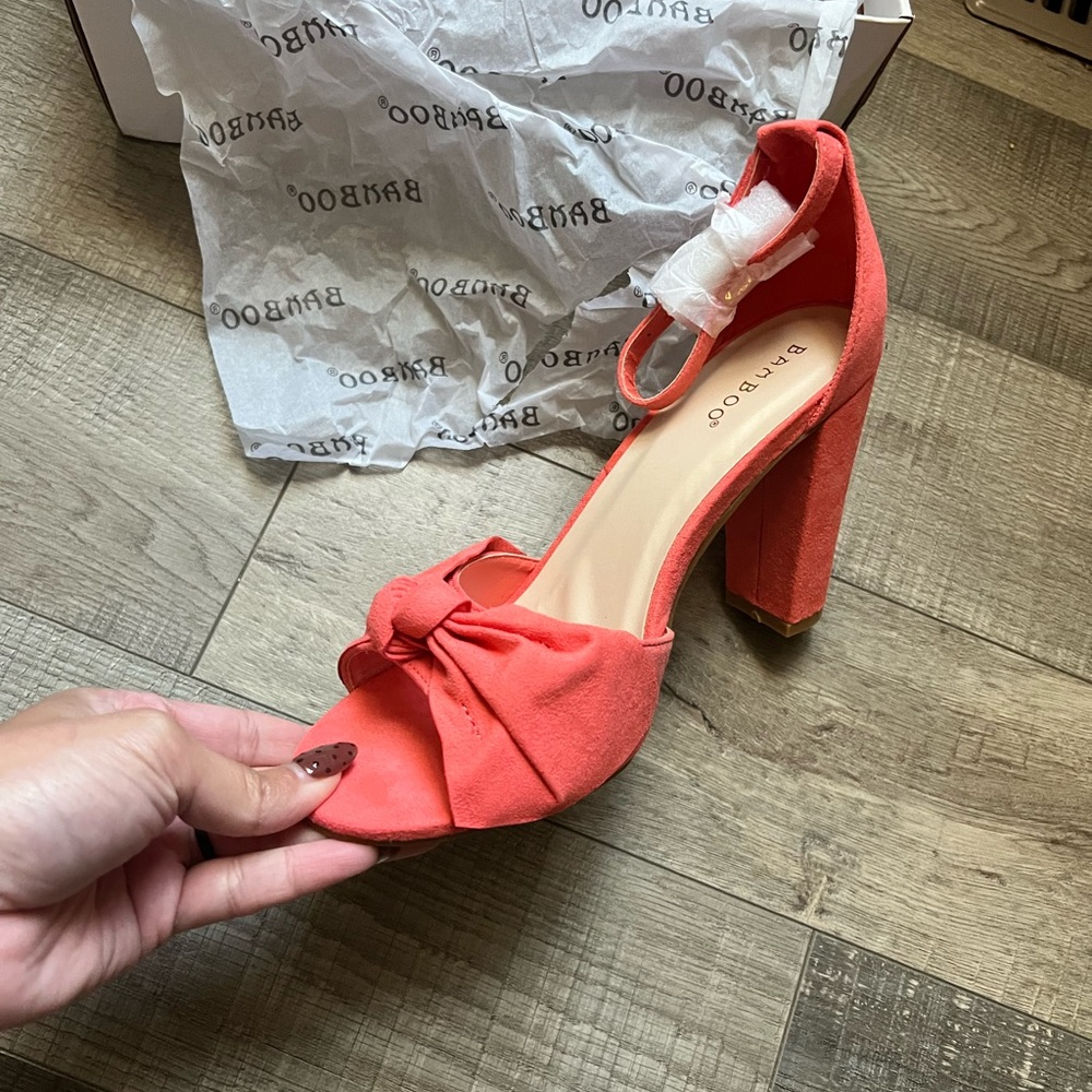 Bold Coral Block Heels